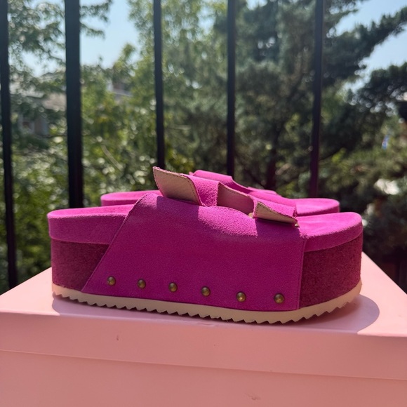 New Free People Rule Breaker Flatform Sandal Shoes Platform Suede Stud Fuchsia - Picture 5 of 17